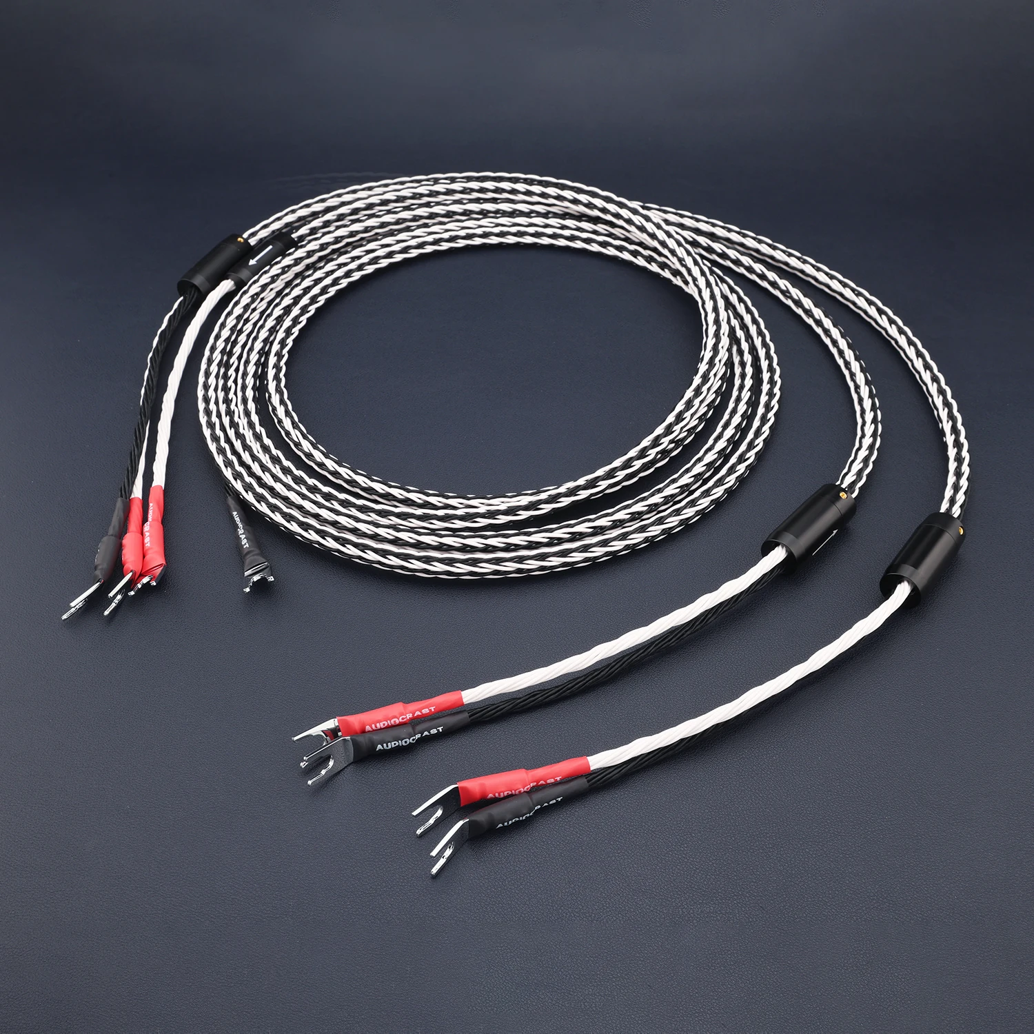 Pair 8TC HIFI Speaker Cable Spade Plug Banana Connector Braided Audio Speaker Wire For Amplifier Loudspeaker Home Audio System