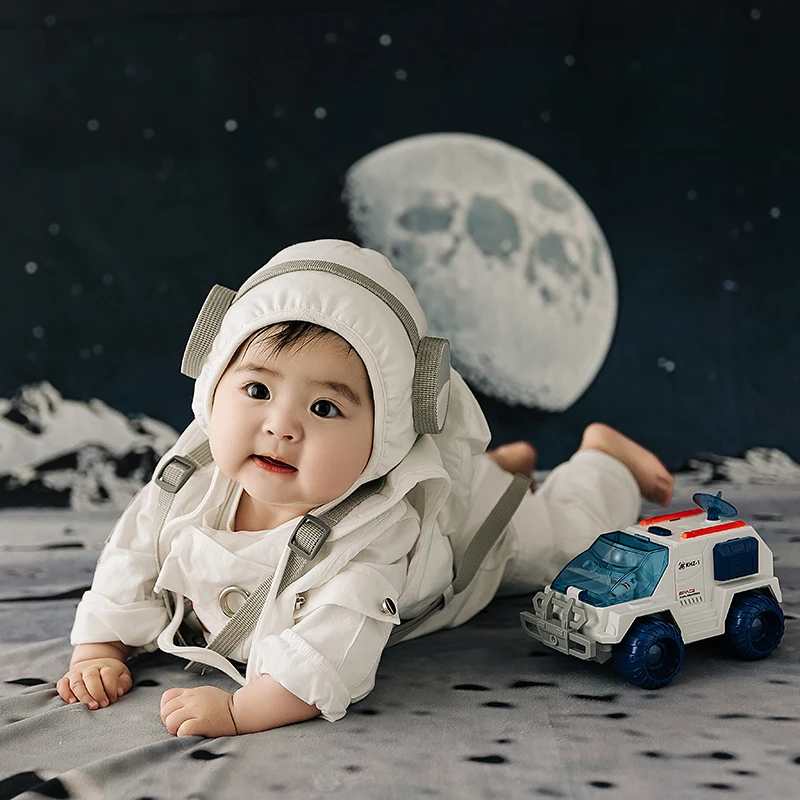 3-4 mesi Abbigliamento per bambini Cappello + Tuta 2 pezzi / set Tema spaziale Baby Space Suit Set Puntelli per fotografia per bambini Baby Boy Studio Shoot Costum