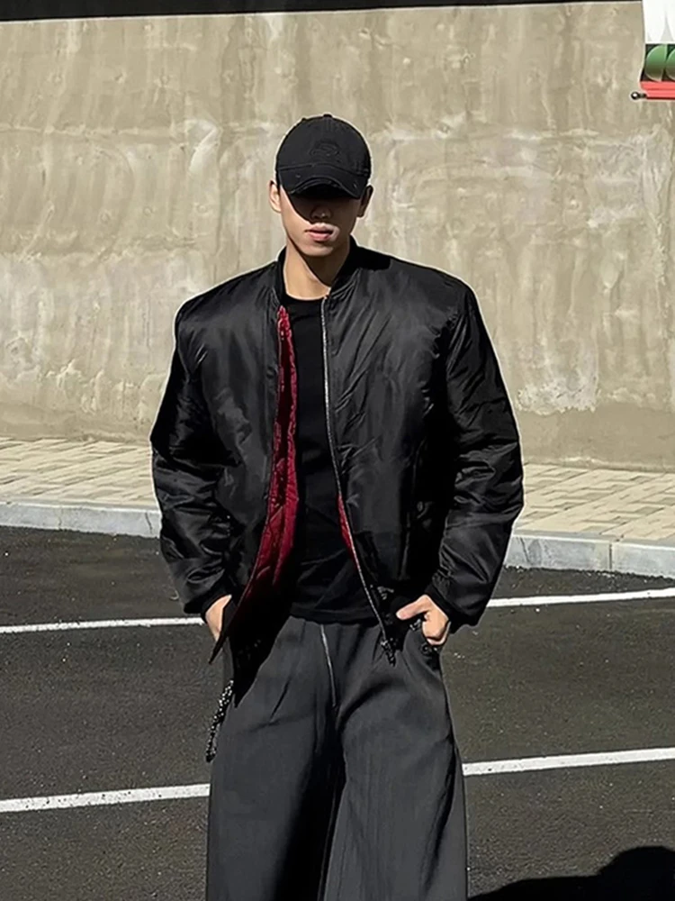 

Thiened Cotton Jaet American Retro Color Colion Red Baseball Sle Men's Warm Streetwear Outerwear Coat