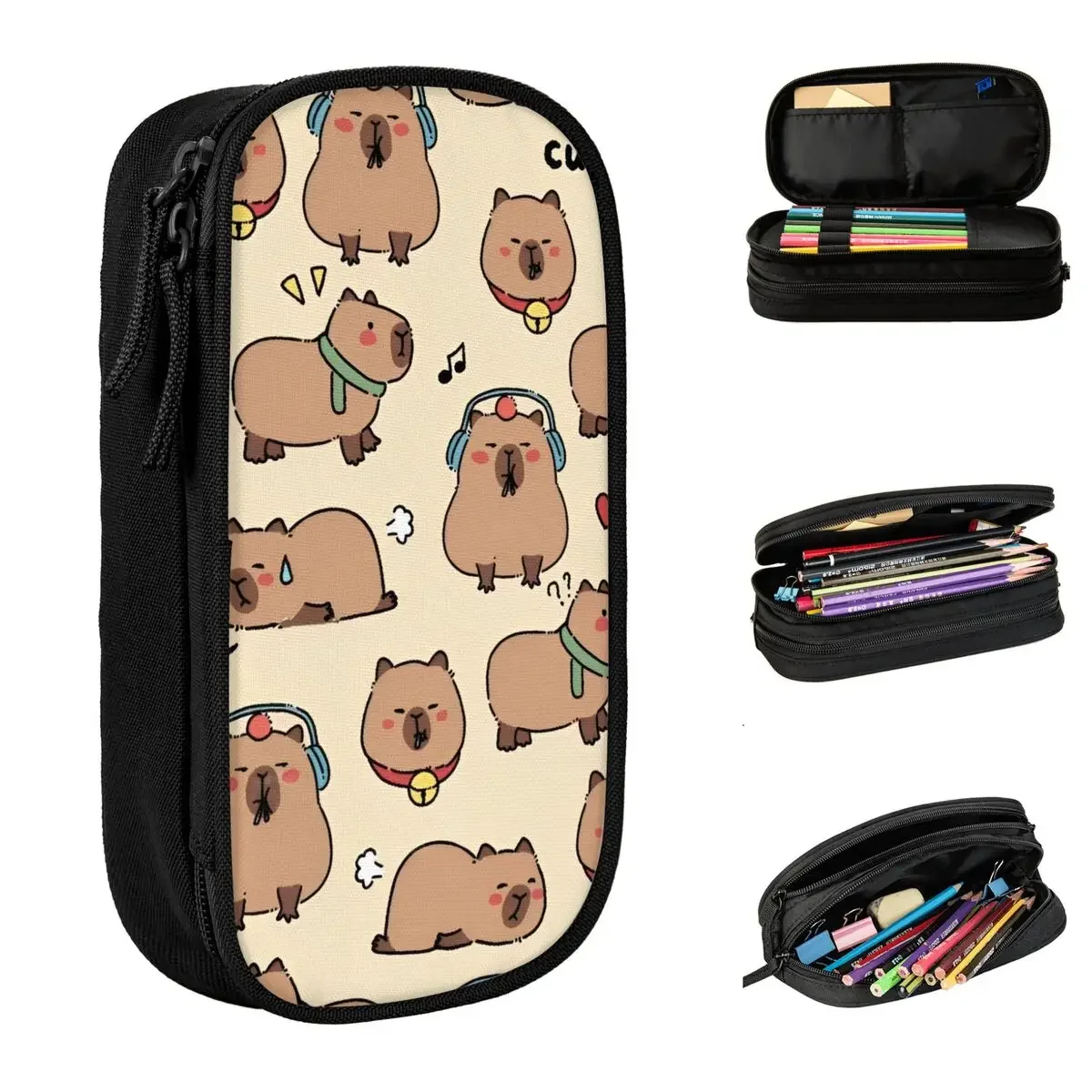 Kawaii Capybara Cartoon Cute Pencil Case Lovely Pen Box Bag Student Large Storage Office Gifts Pencilcases