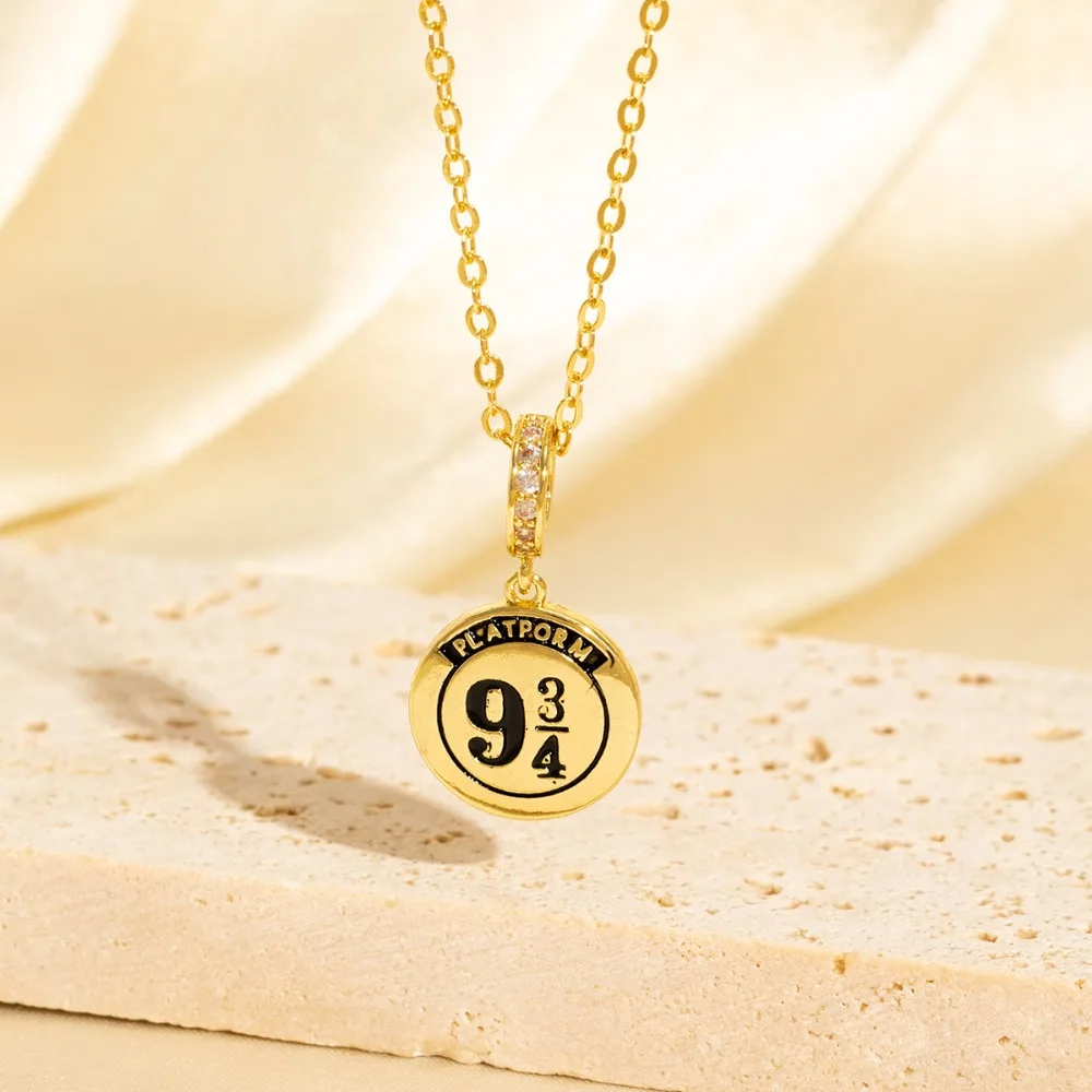 Harry Potter Necklace Golden Snitch 9 3/4 Station Time Turner Crystal Pendant Clavicle Chain Fashion Jewelry Fans Birthday Gift