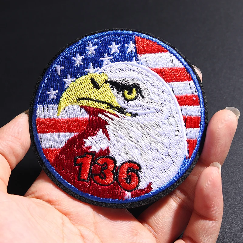 

Round American Eagle Size: 8.1x8.1cmEmbroidery Patches for T-shirt Iron on Stripes Appliques Clothes Stickers Clothing Badges