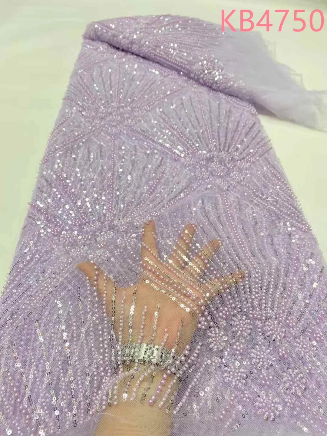 

African Lace Fabric 2025 High Quality 5 Yards Pink Beaded Tulle Lace Fabric Sequins French Mesh Embroidery For Sewing KB4750