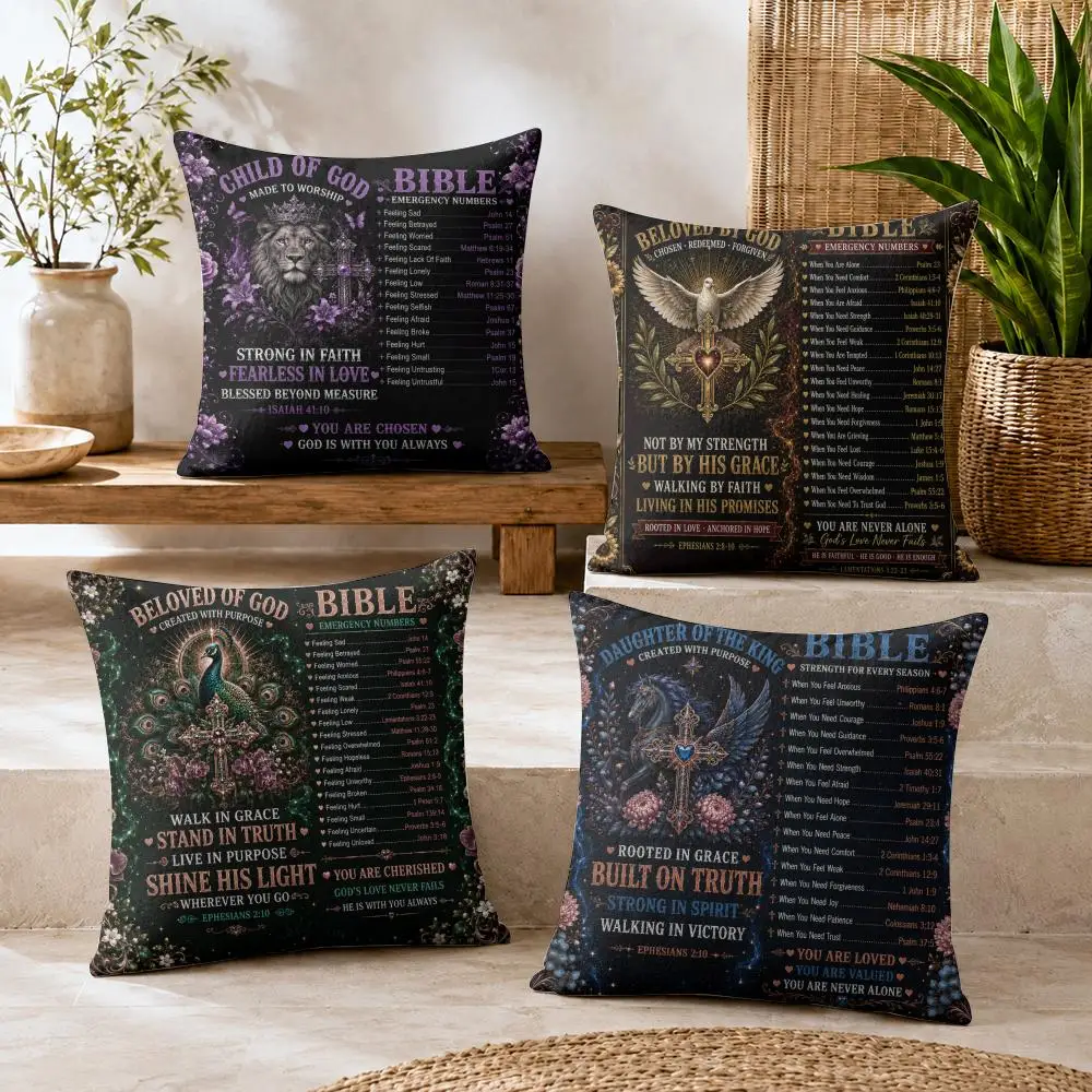 Bible Emergency Numbers Cushion Cover Summer Coolness Linen Organic Fabric Sofa Pillow Case Double-Sided Printing Home Decor