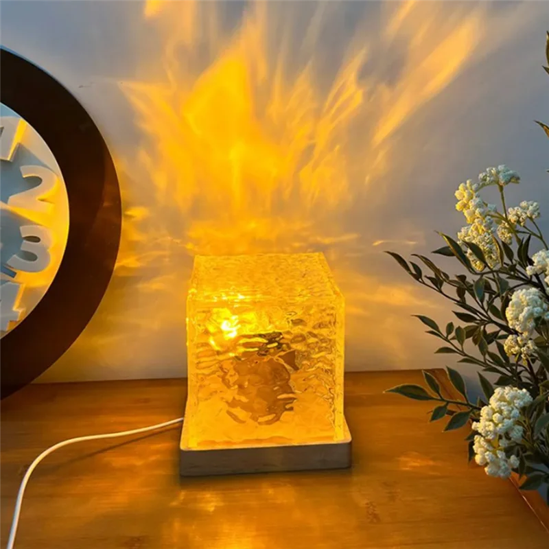 B17B 3D Dynamic Water Ripple Projector Lamp 16-Color Crystal Night Light With Remote Control For Bedroom, Living Room Study Dura