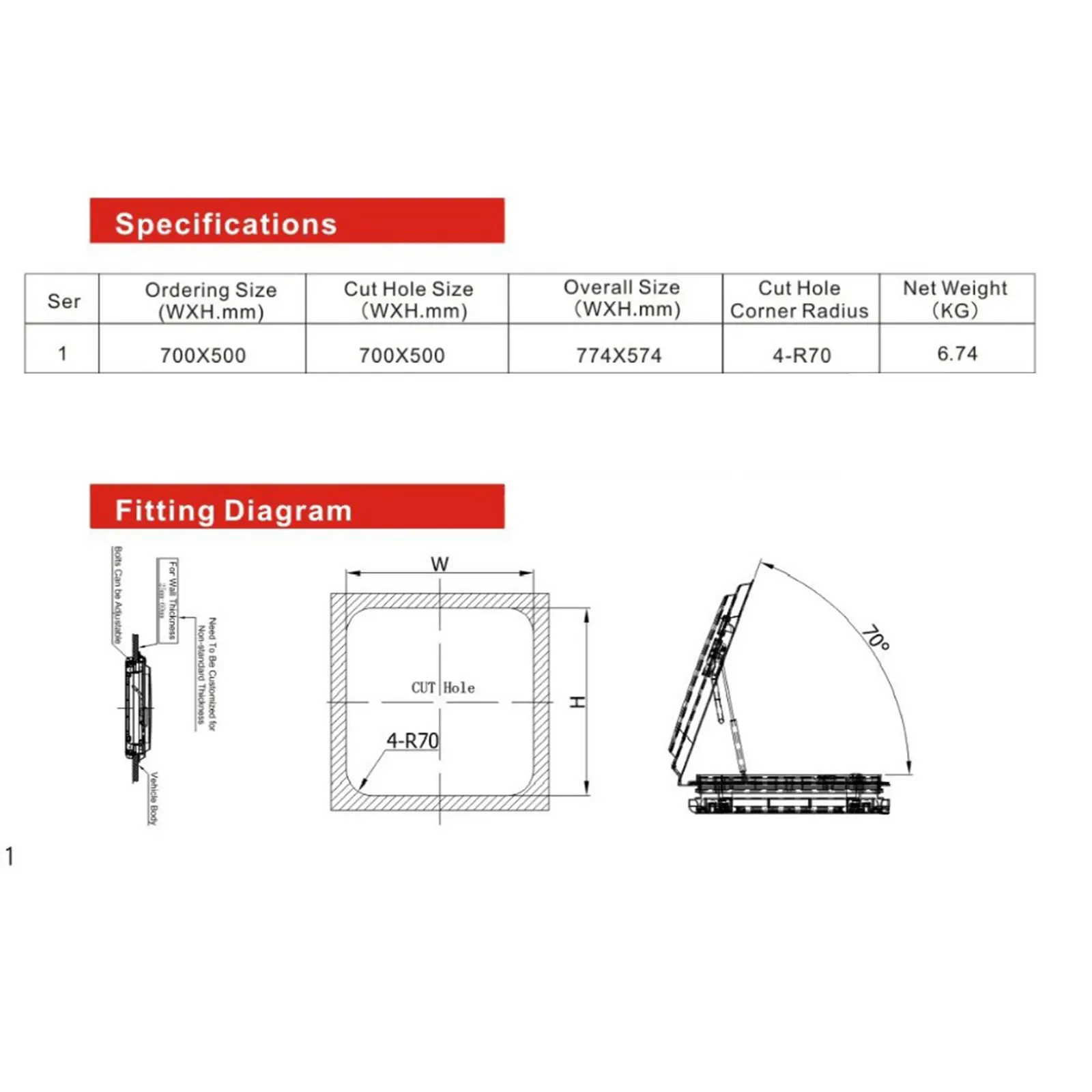 Ventana de techo con tragaluz LED para caravana, escotilla recortada, Anti-UV, 700x500mm, MG16SL