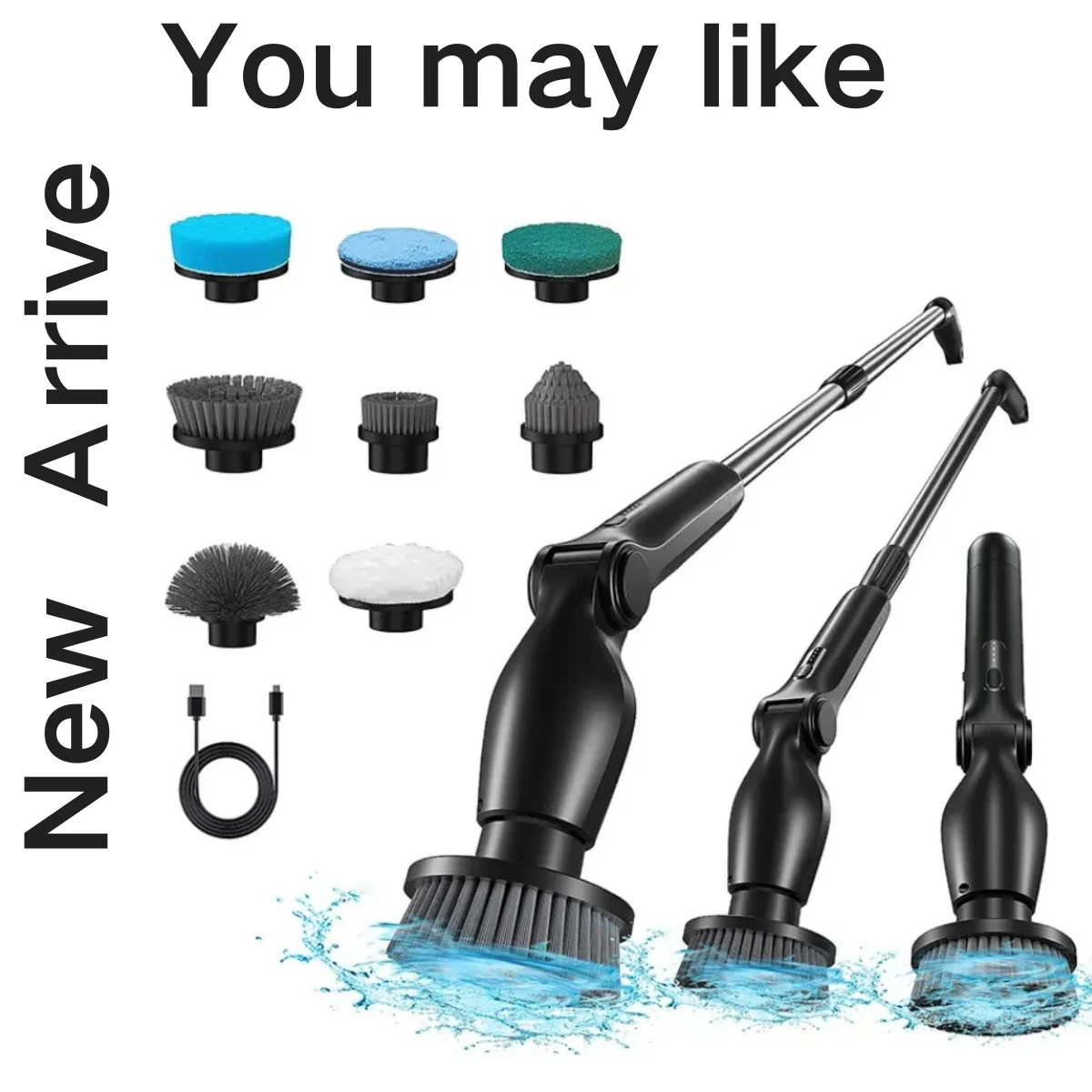 전동 스핀 스크러버 청소 브러시 충전식 무선 파워 터보 스크럽 스크러버 연장 핸들 적응형 브러시