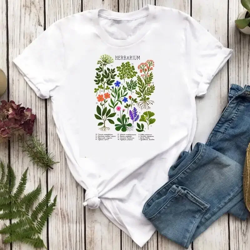 HERBARIUM T Shirt Botanic Flower Herbs Garden Ladies Fitted Soft style 100 Cotton Slim Fit to her Flowers Vintage women