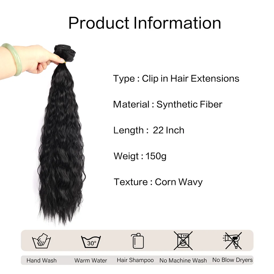 Extensiones de cabello sintético con 6 clips, largas y lacias, suaves y naturales para mujer 5