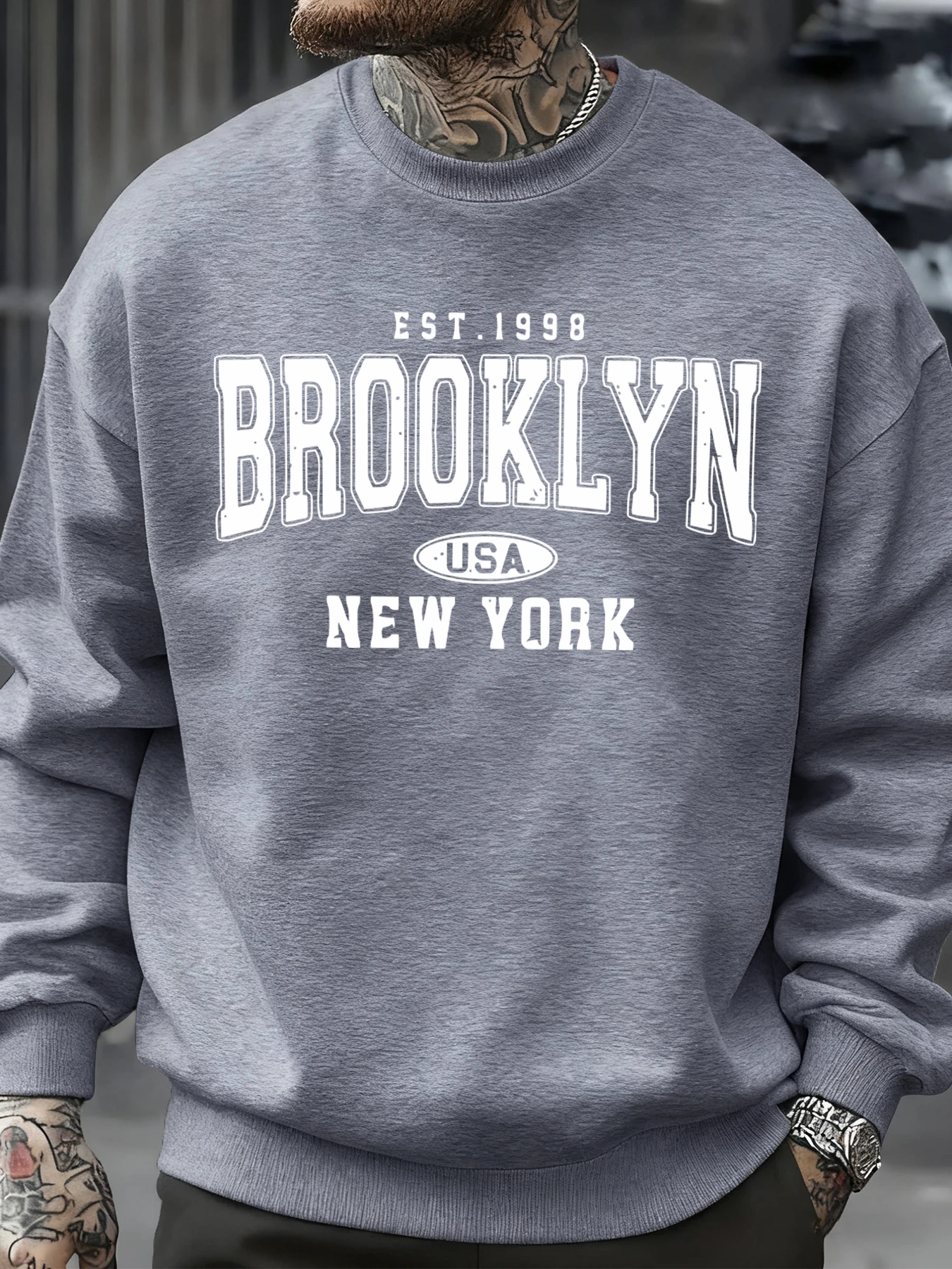26 Brooklyn New York Usa Print Herren-Sweatshirt Street-Fashion Pullover Fleece Herbst Locker Sitzende Oberteile Lässige Rundhals-Kleidung Unisex – Detail 13