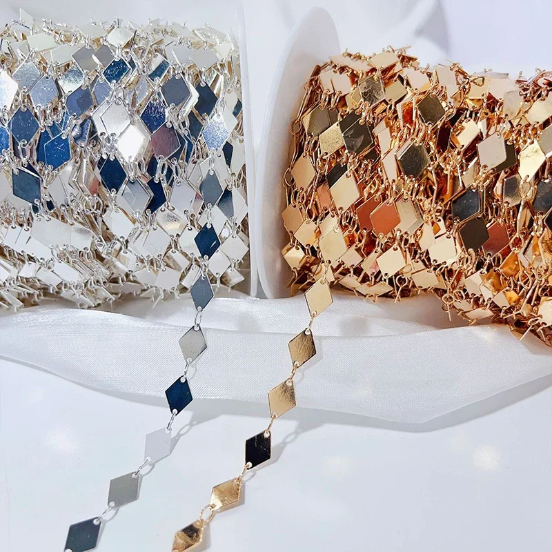 

10m Pure Copper Rhombic Chain Geometric Handmade Chains for DIY Bridal Headpiece Hairpins Clothing Tassel Chains Accessories