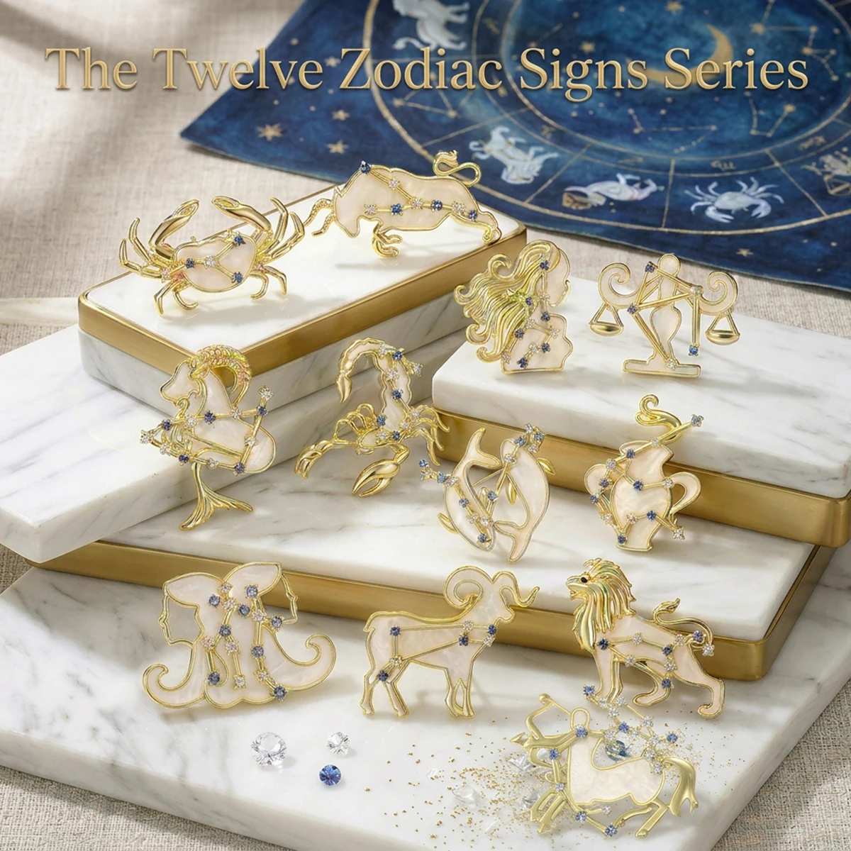 Trendy Rhinestone Zodiac Sign Brooches for Women Unisex Creative Pins Casual Party Jewelry Accessories Gifts Decoration