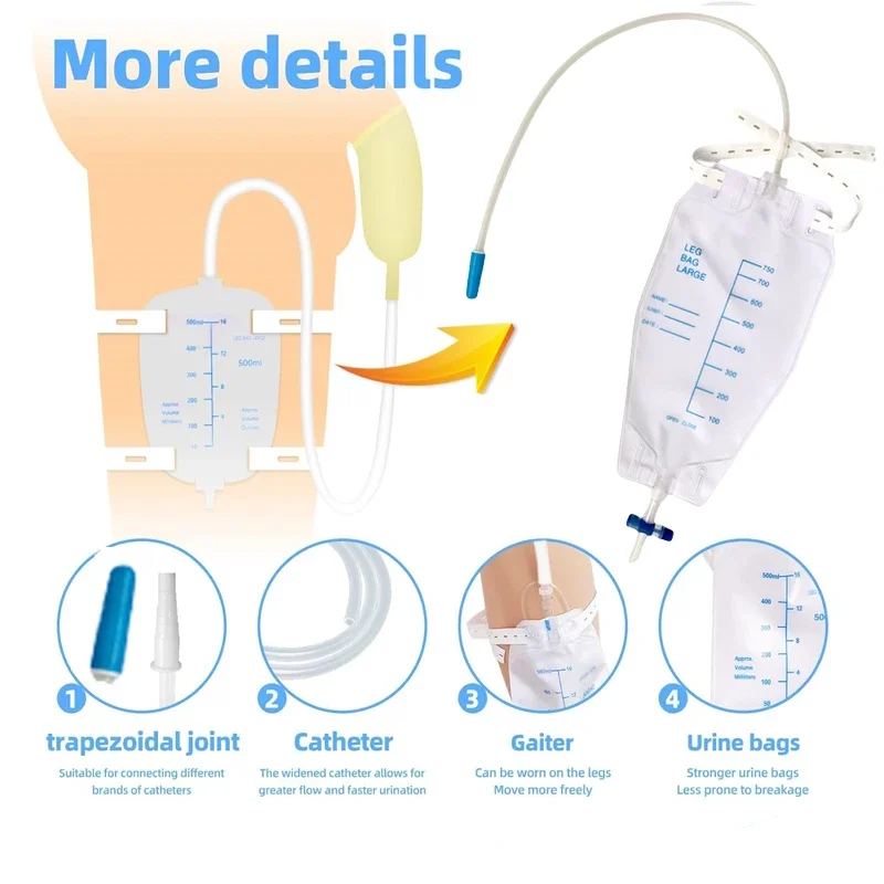 750ml Reusable Urine Collector Drainage Leg Bags Urine Bag with Strap Hanging Hook Professional Home Hospitals Urinary Bag