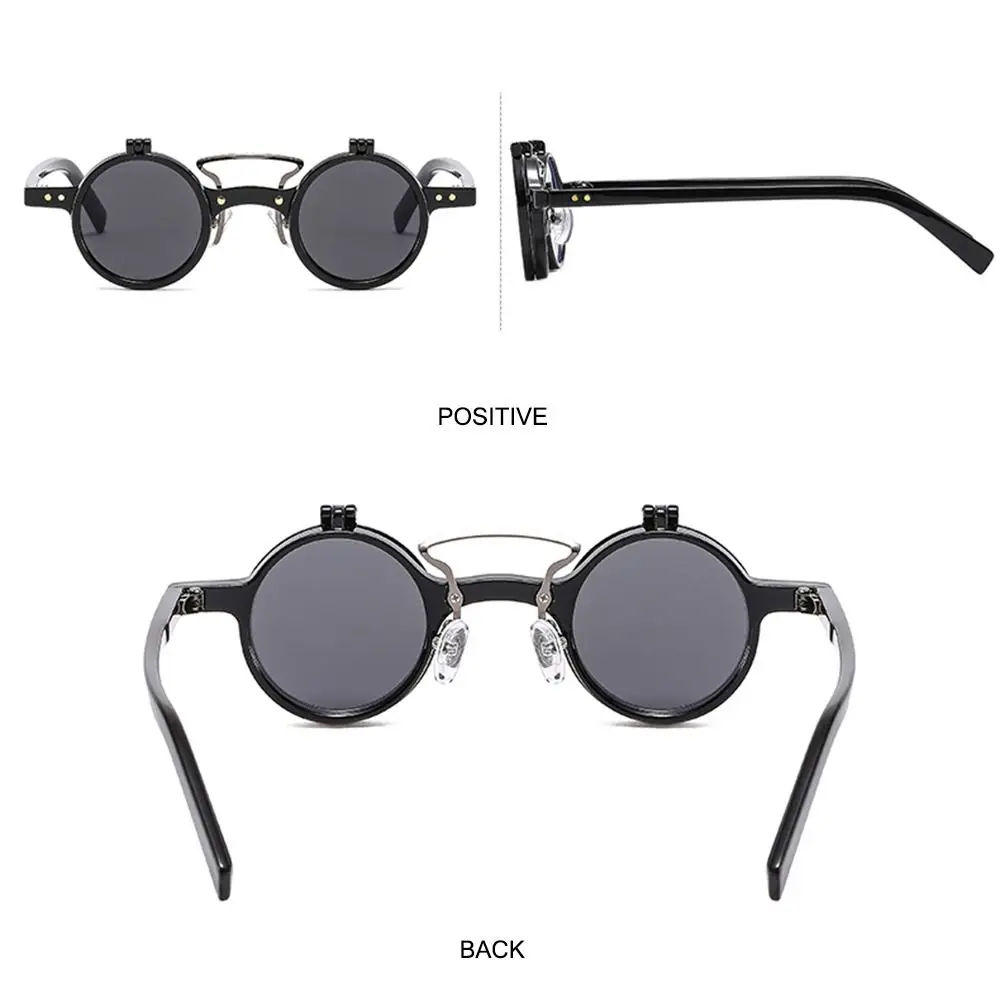 Double-layer Retro Rivets Vintage Steampunk Flip-Up Sunglasses Punk Eyeglasses Flip Lens Round Prescription Sun Glasses Oculos