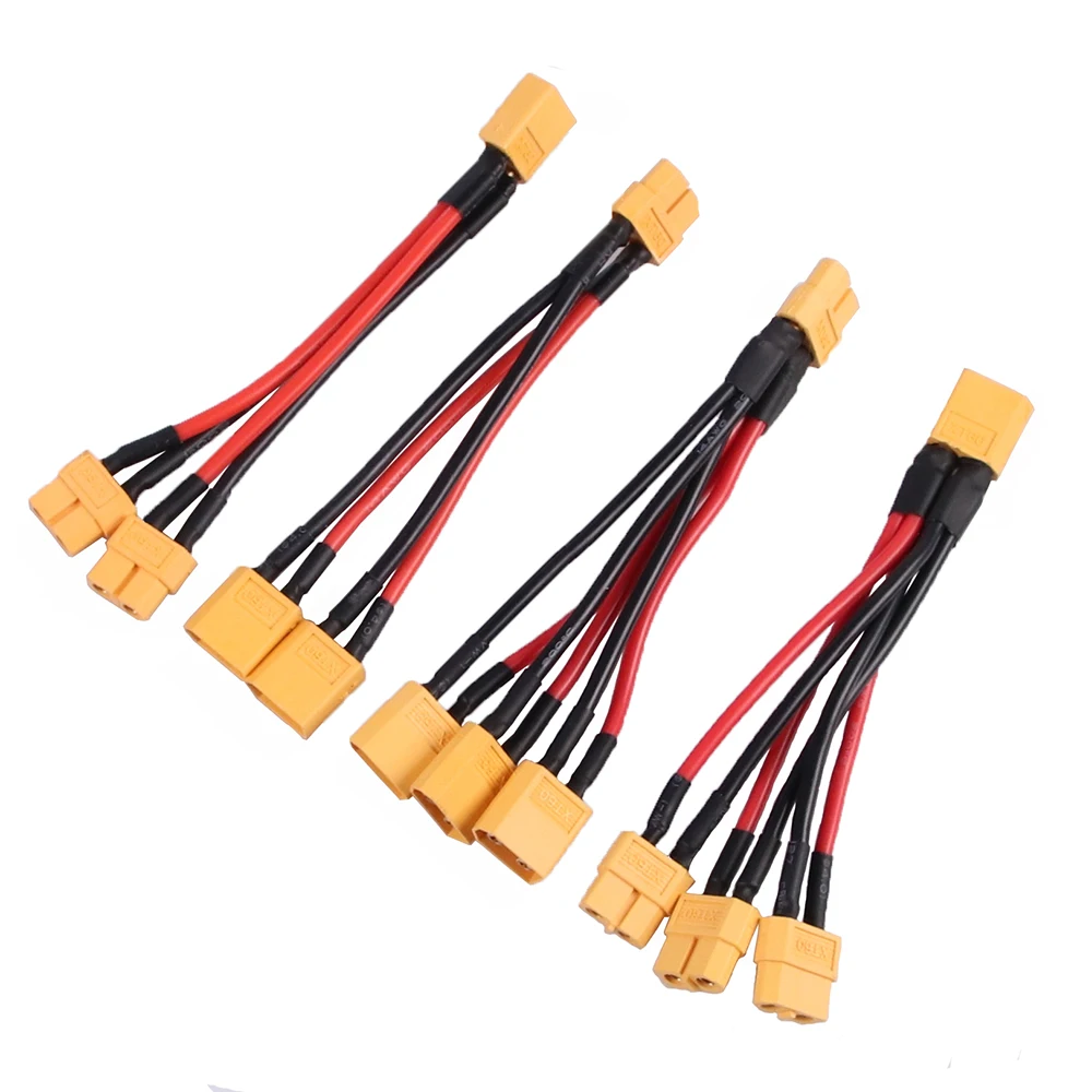 1pcs Xt60 1 to 2 1 to 3 Parallel Battery Connector Cable Dual Extension Y Splitter Silicone Wire for RC Battery ESC