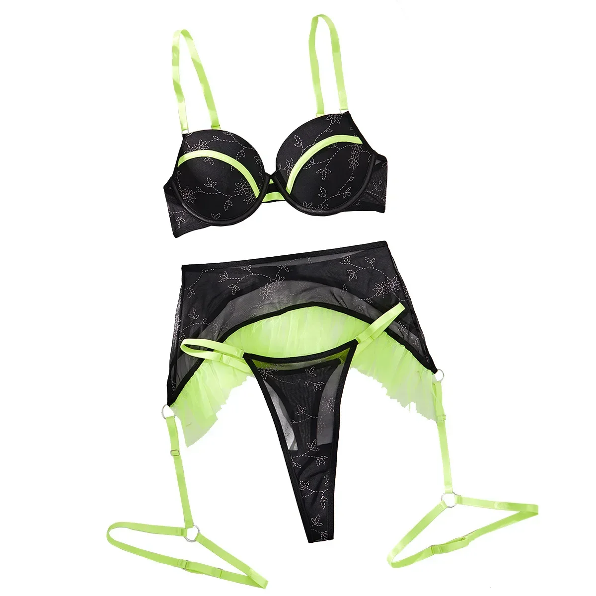 Сексуальный комплект экзотической одежды для женщин, черно-зеленый комплект нижнего белья из 3 предметов Perspective Fun, стринги с высокой талией, подарок на День святого Валентина, новинка 2023 года