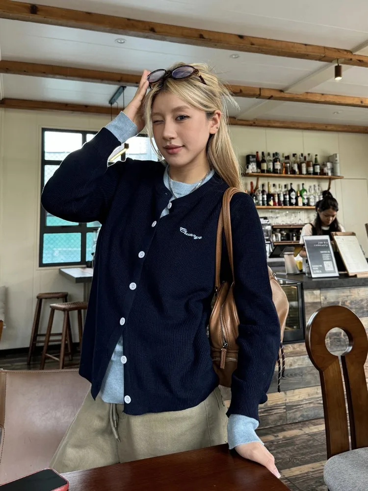 

Женский вязаный круглый свитер Street Sle Lazy Faion, искусственный двухсекционный свитер, весна-осень-зима, повседневный, прямой крой, длинный...