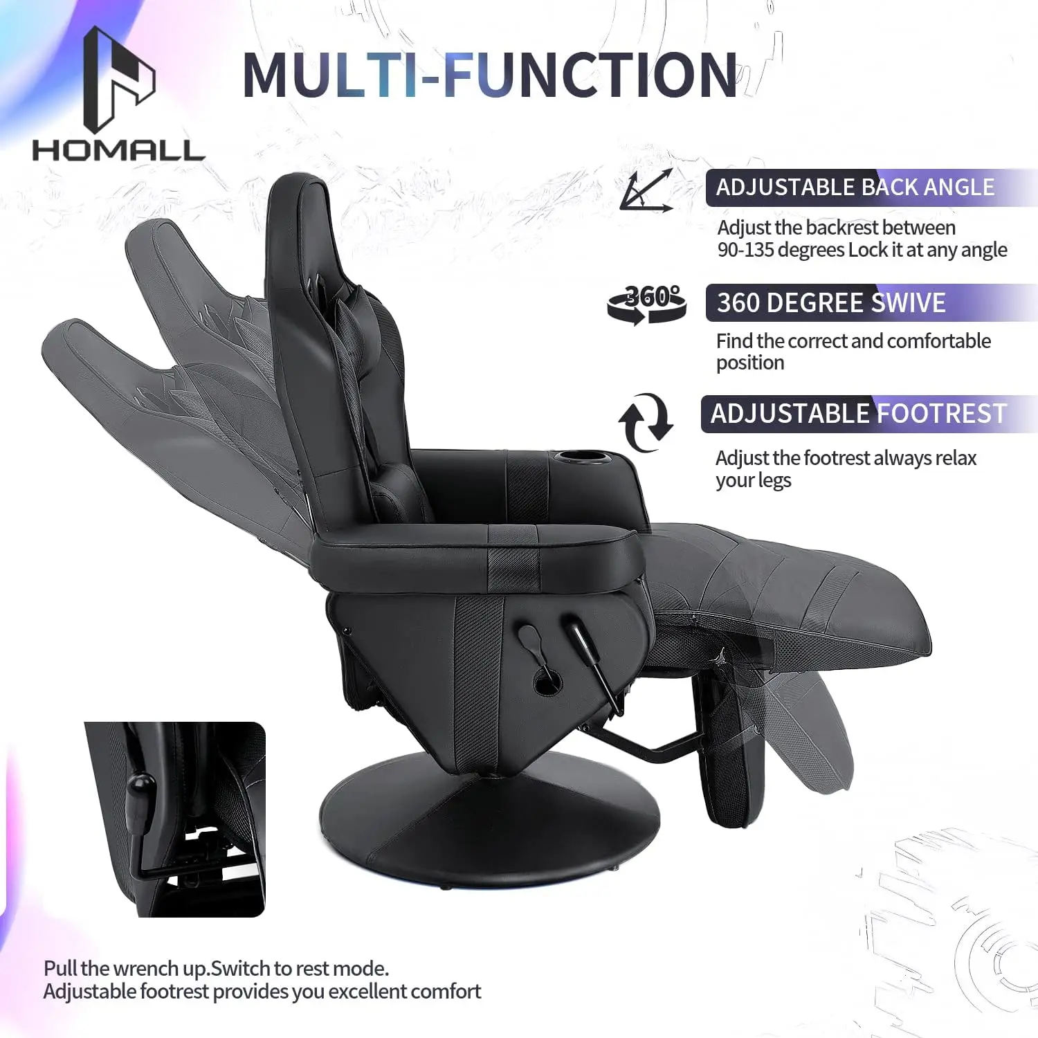 Computer Racing Style Pu Leather Ergonomic Adjusted Reclining Video Gaming Single Sofa Chair with Footrest Headrest