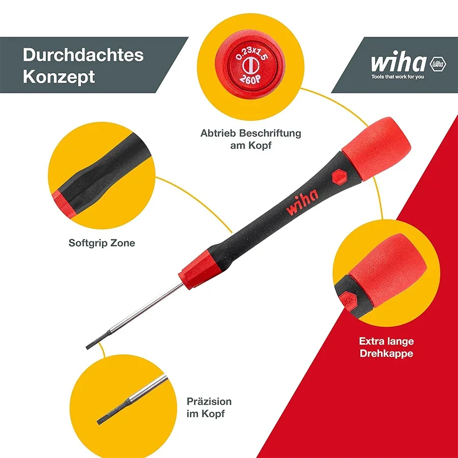 Wiha 42991 Precisieschroevendraaierset voor kruiskop- en gleufschroeven 7-delig - Reparatiegereedschap Ergonomische handgreep en draaibare eindkap