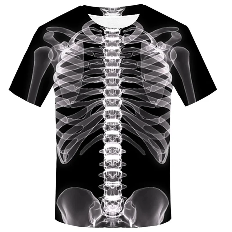 Punk Skeleton Body Organs T Shirt for Men Short Sleeved T-Shirt Unisex Funny 3D Skull Printed Tee Shirts Plus Size Women Clothes