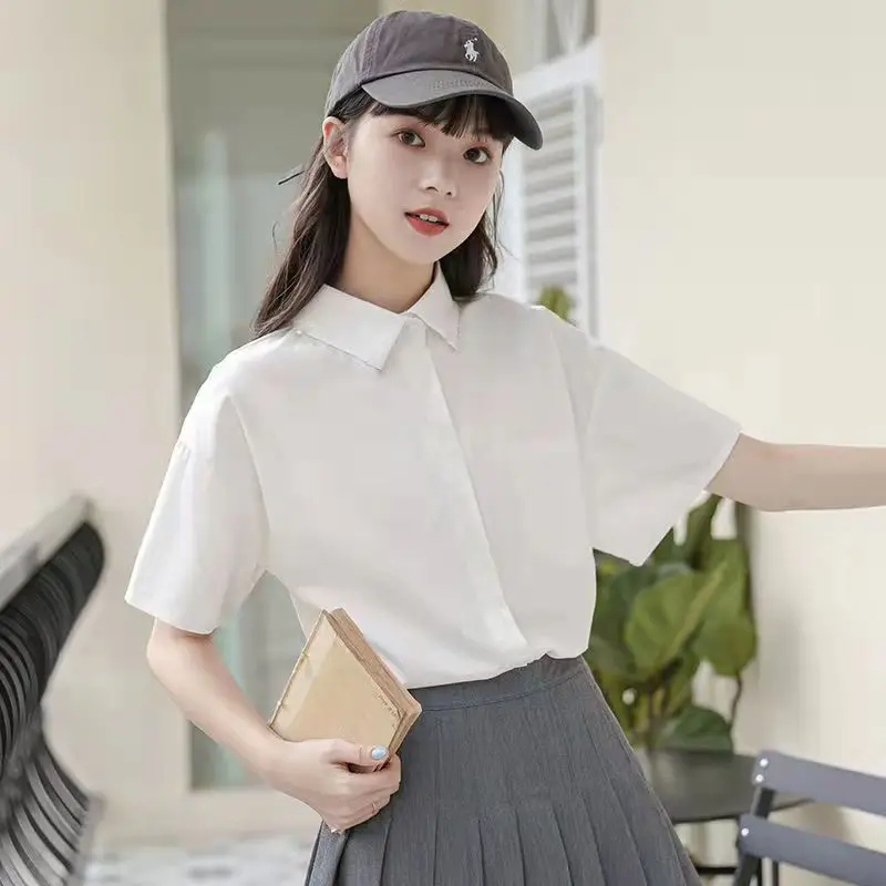 S-5XL Camisas Mulheres Sólida All-match Estudantes Vintage Estilo Japonês Moda Verão Ulzzang Clássico Temperamento Chique Casual Básico