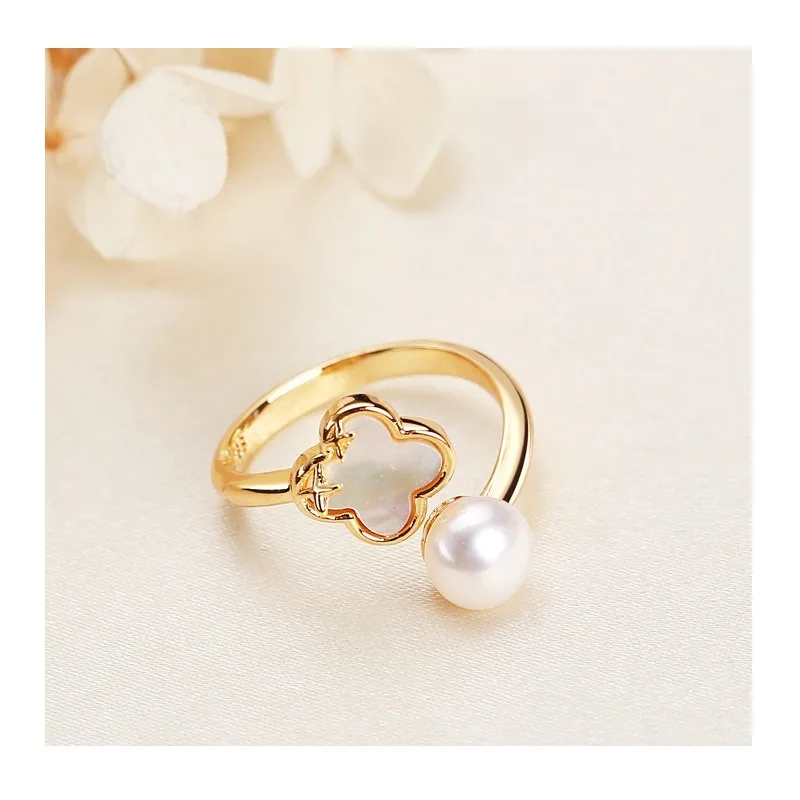 

Pearl Jewelry Niche Design Girl Inlaid Shell Opening Freshwater Pearl Ring Jewelry