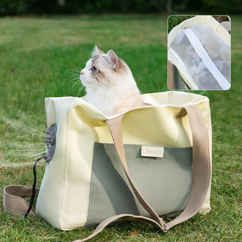 Cat Carrier Bag Pet Dog One Shoulder Canvas Transport Bag Fashion Portable Handbag Puppy Kitten Sling Bag Out Travel Backpack