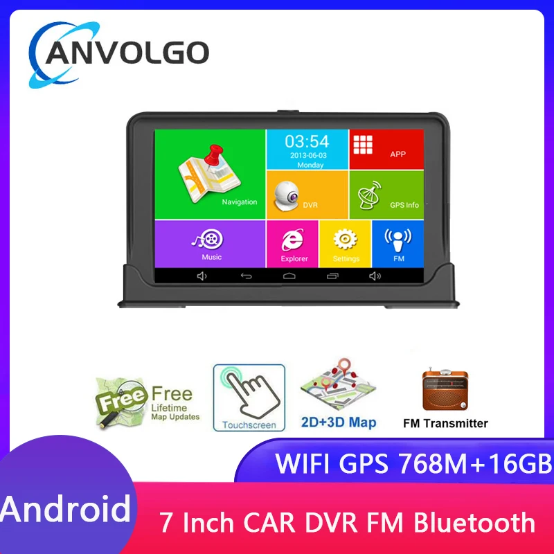 7 Inch Car GPS Navigation Android 16GB RAM768MB DVR FM WiFi truck Bluetooth Sat Nav RearView Camera Americas Europe Map Sunshade