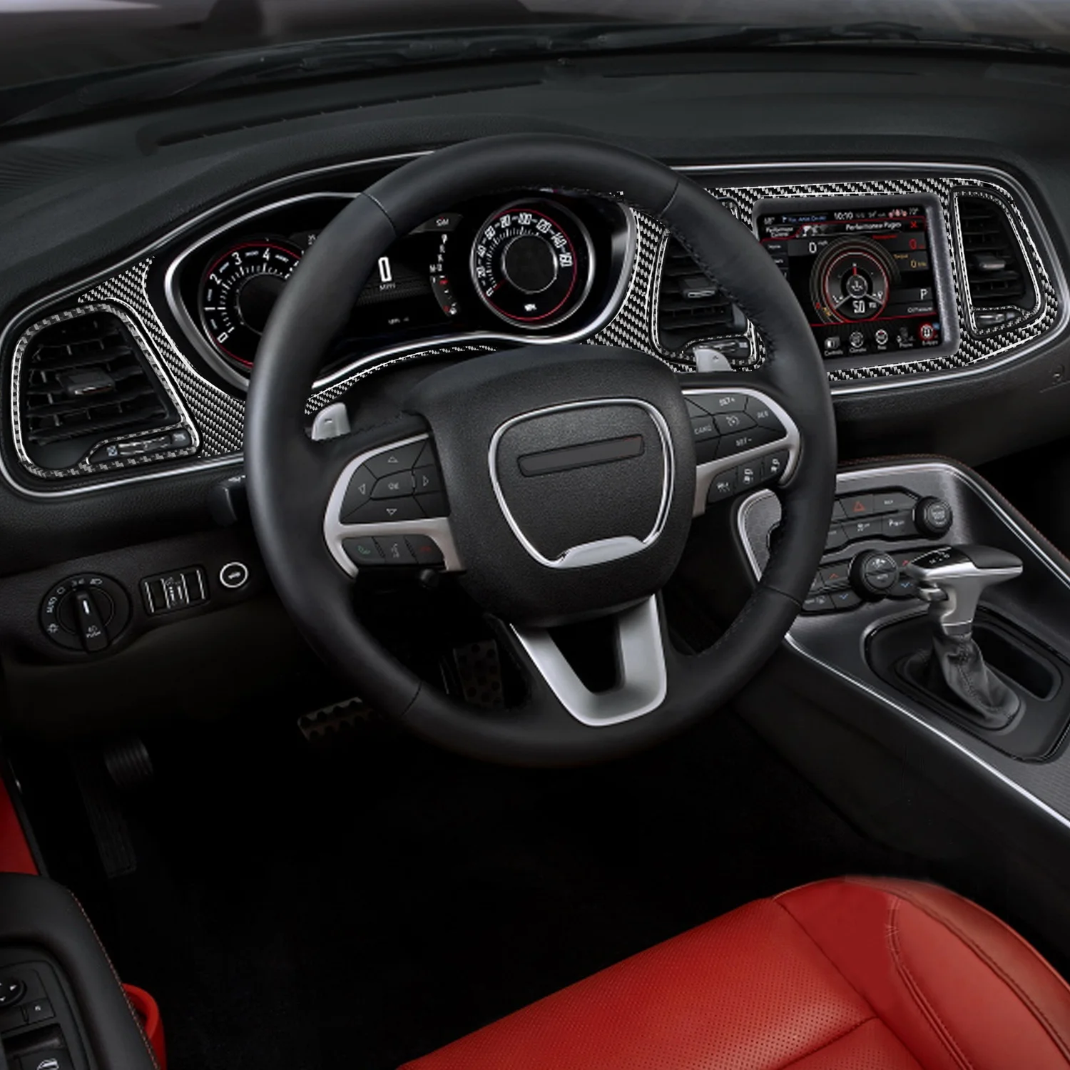 For Dodge Challenger 2015-2020 Car Accessories Interior Front Central Console Frame Sticker Cover Trim Real Carbon Fiber 4PCS