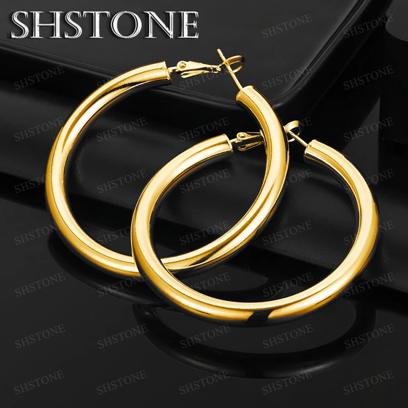 

Hot New 18k Gold 50mm Round Earrings For Women Men Party Engagement Wedding Banquet Fashion Elegant Jewelry Hoop Earring Gifts