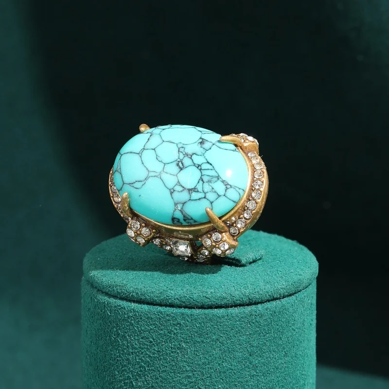 13 Style Vintage Oval Turquoise Ring Luxury Engagement Natural Stone Gold Color for Women Jewelry Finger Trends 2026 Accessories