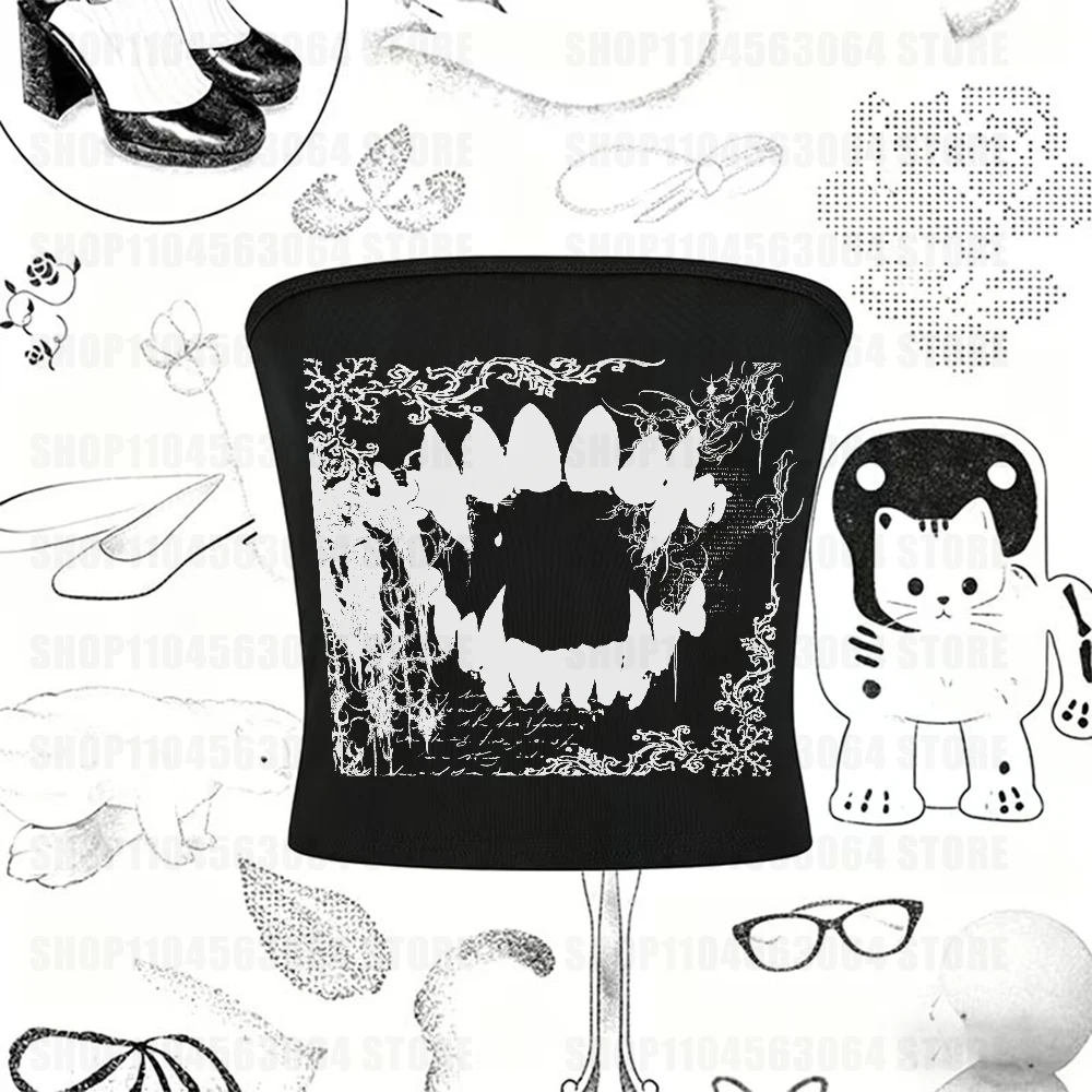 Y2k funny negative aesthetic print garbage hip-hop slim fit retro vest sleeveless crop top high street sexy vest