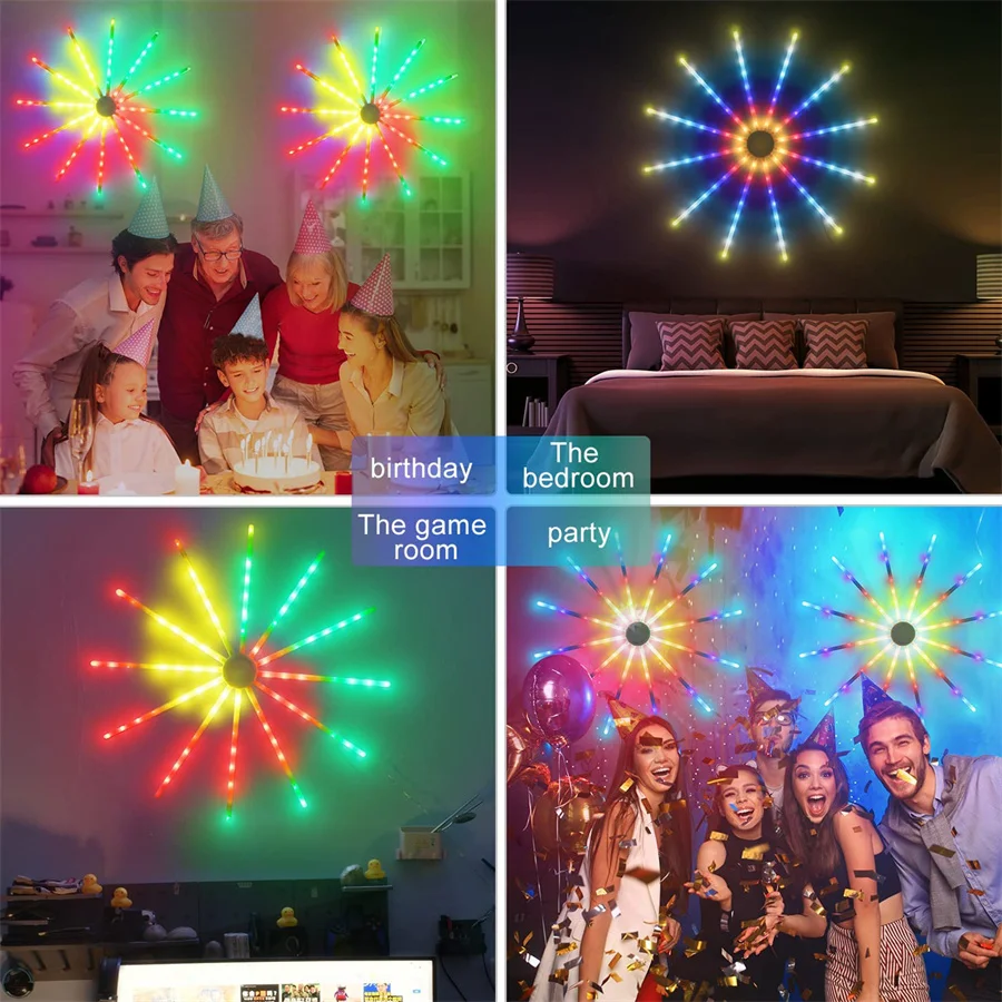 Rgb Remote 18 Modi Kerst Slinger Kerstverlichting Waterdicht Led Opknoping Vuurwerk Koord Licht Voor Feest Bruiloft Nieuwjaar Decor