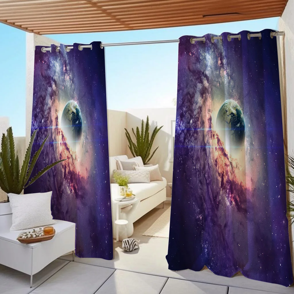 1pc Outdoor Waterproof Oil-proof Curtains,Modern Sunshade Colorful ShineUniversery Galaxy Sky Star Print Curtain For Living Room