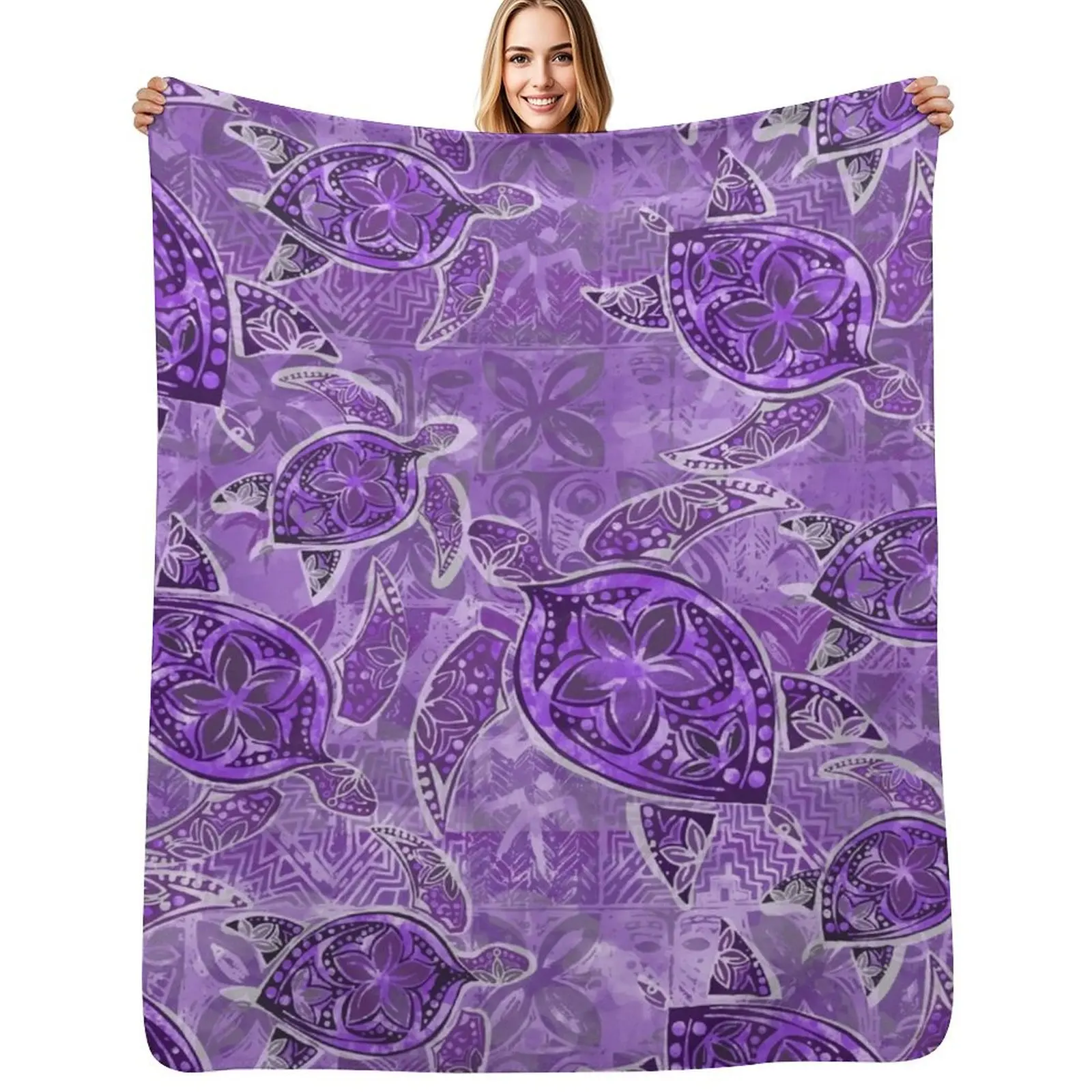 Purple Paradise Polynesian - Samoan - Hawaiian Tribal Turtles HONU-135 Throw Blanket Winter beds Heavy Blankets
