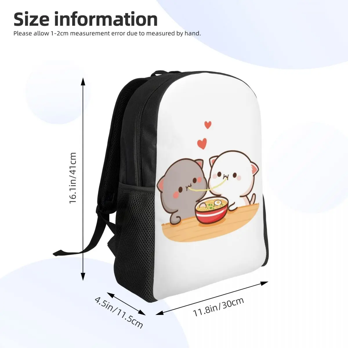 Peach e Goma Mochi Mochi Mochila para Homens e Mulheres, Mochila Escolar, Estudantes Universitários, Laptop Bags, Fits 15 ", Cat Eating, Ramen