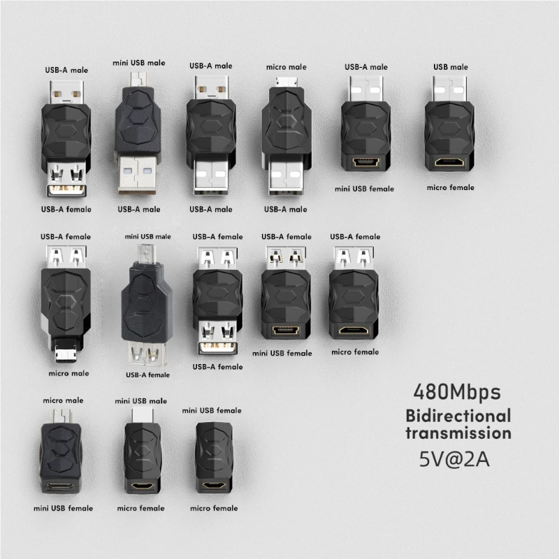 Adaptor USB Pria Wanita 652F 480Mbps Dua Arah untuk Komputer Tablet PC Ponsel