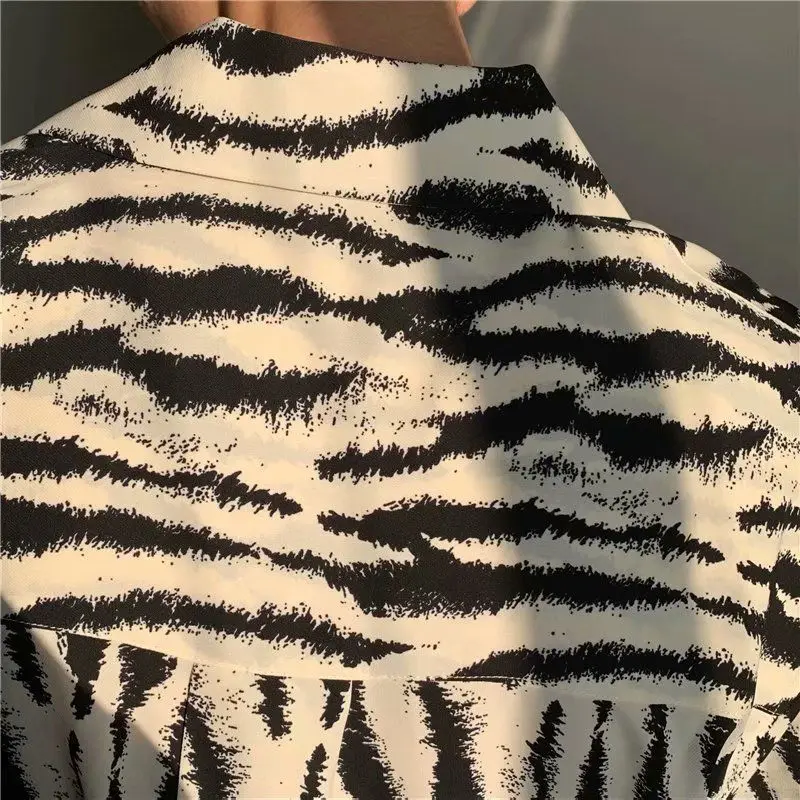 Spring Autumn New Fashion Handsome Trend Y2K Shirt Man Long Sleeve Lapel Zebra Print Male Blouse Loose All Match Casual Tops Men