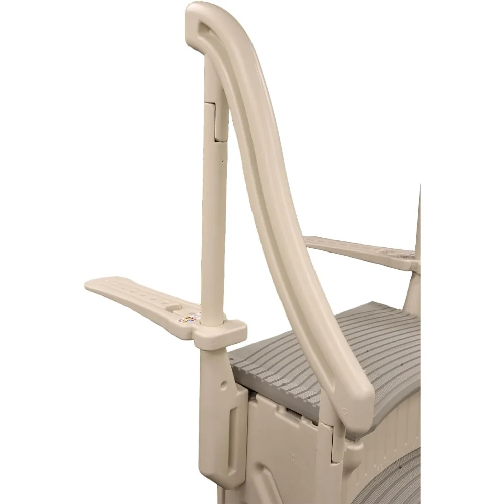 ขั้นตอนสระว่ายน้ําฝังพื้นแบบหล่นเข้าโค้ง 3 ระบบเข้าบันไดพร้อมราวจับ 2 อันและขายึดแบบปรับได้ - ขั้นตอนฐาน, Tr สีเทา