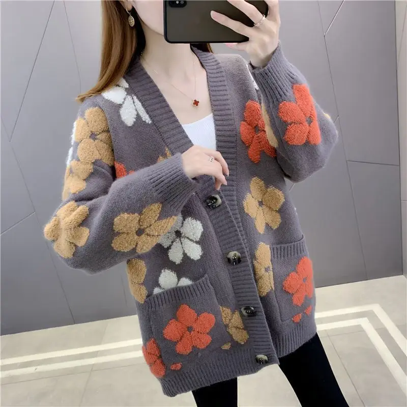 Women\'s Sweater Cardigan Spring and Autumn 2023 New Korean Knitted Coat Women\'s Lazy and Fashionable Casual Top