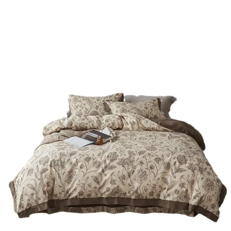 

Premium sense, 100% cotton long staple cotton, thickened, polished four piece set, autumn and winter