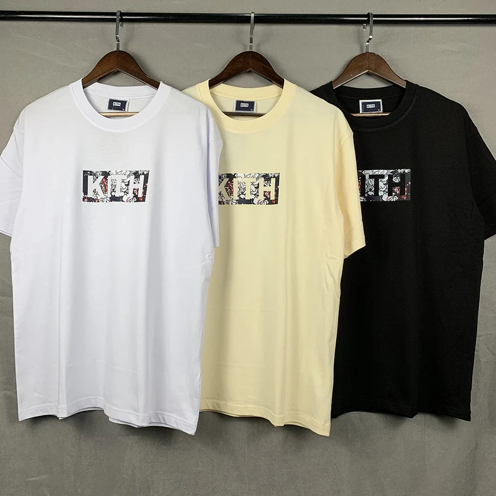 New KITH American Floral Block Print Trendy High Street Hip Hop Loose Casual Pure Cotton Short Sleeve T-Shirt City Walk Daily...