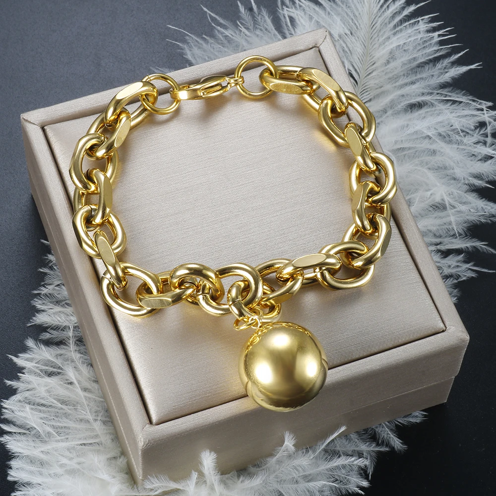 Chunky Thick Oval Chain Bracelet for Women Girl INS Round Pendant Stainless Steel  Trendy Charm Jewelry Man Wholesale