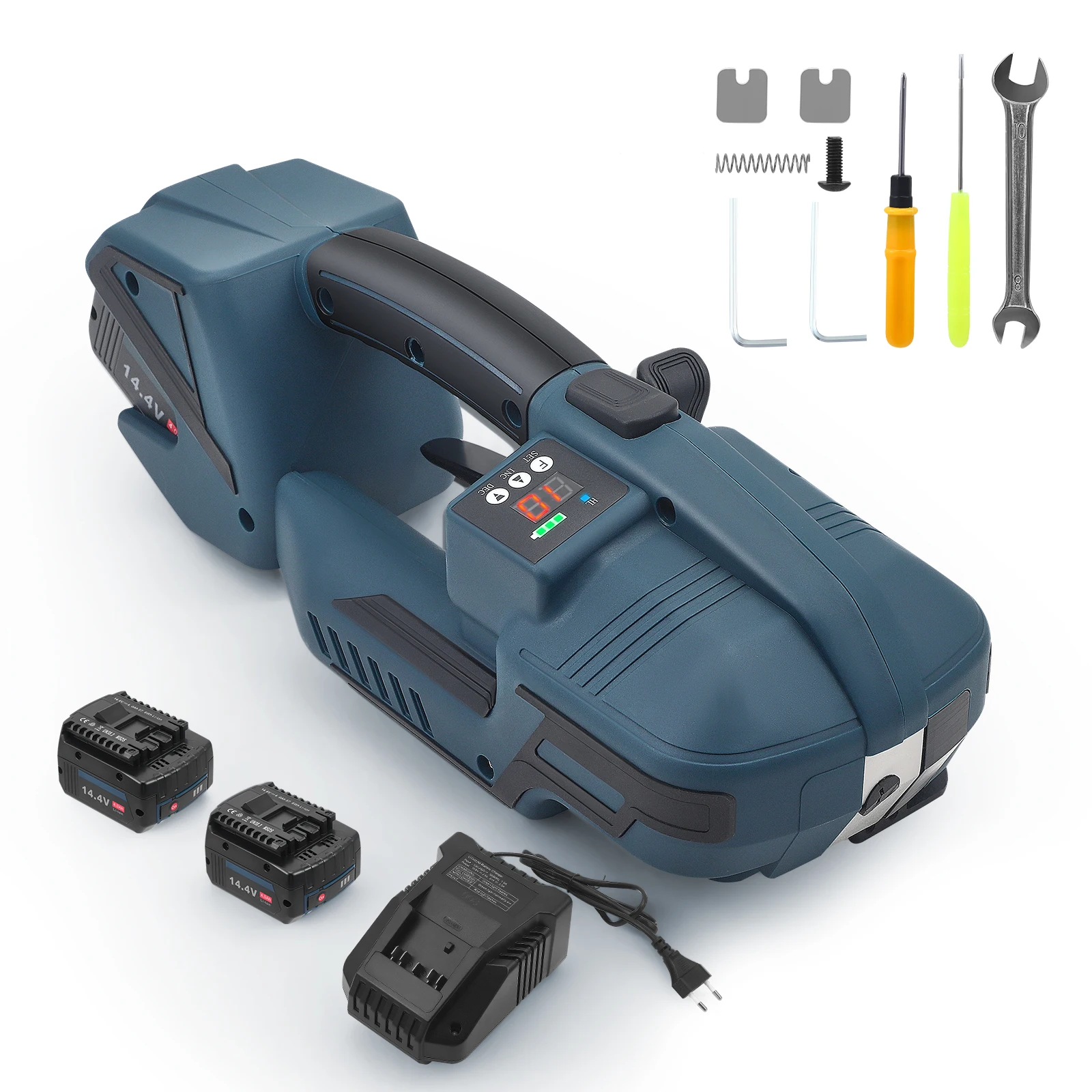 Reggiatrice Elettrica Portatile a Batteria, Strumento Automatico per Reggiatura di Cinghie PP/PET da 0,51"-0,63" per Imballaggio Scatole