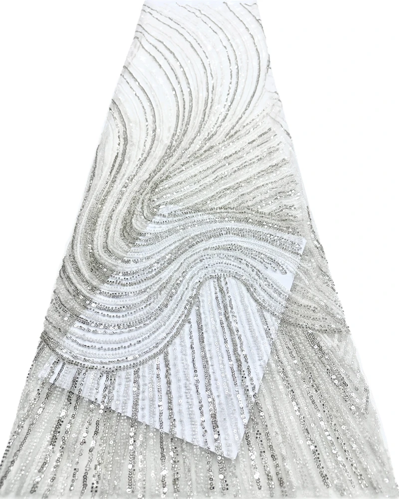 

African Beaded Groom Lace Fabric 2026 High Quality French Mesh with Sequins Nigerian Wedding Dress Fabric for Sewing