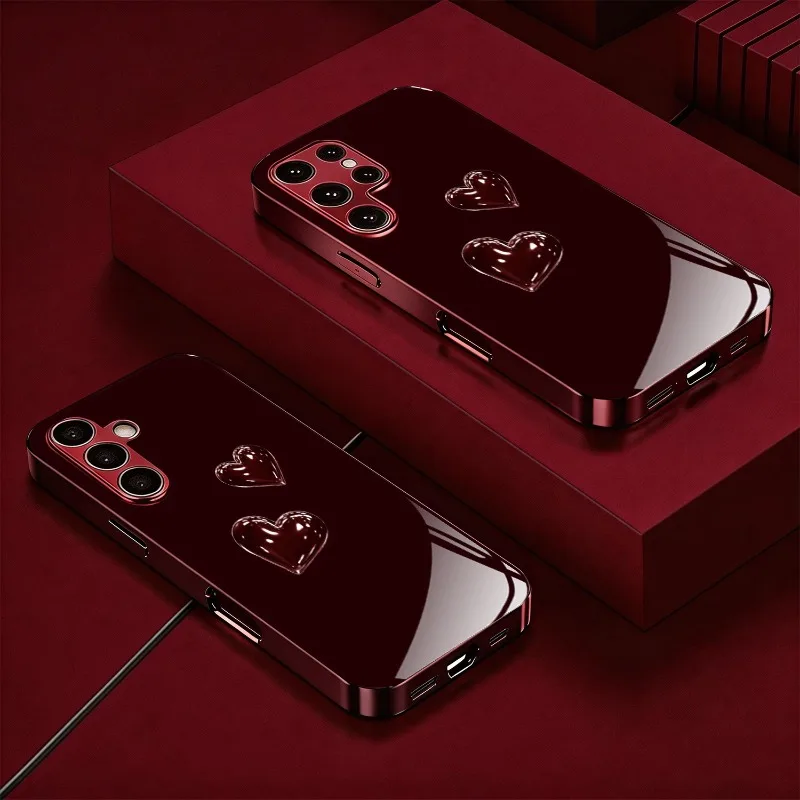 Red heart-shaped pattern glass phone case suitable for Samsung Galaxy S26 S25 S24 S23 S22 S20 FE/Ultra/Plus anti fall back cover