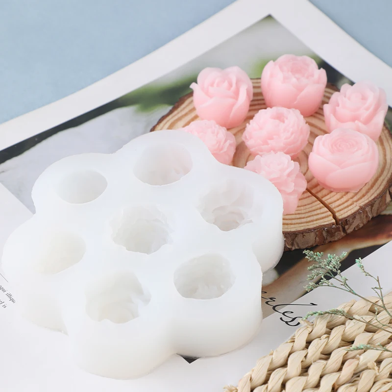 Multiple 7-hole rose and peony silicone molds for baking DIY cakes, chocolate, plaster, resin, and candle molds