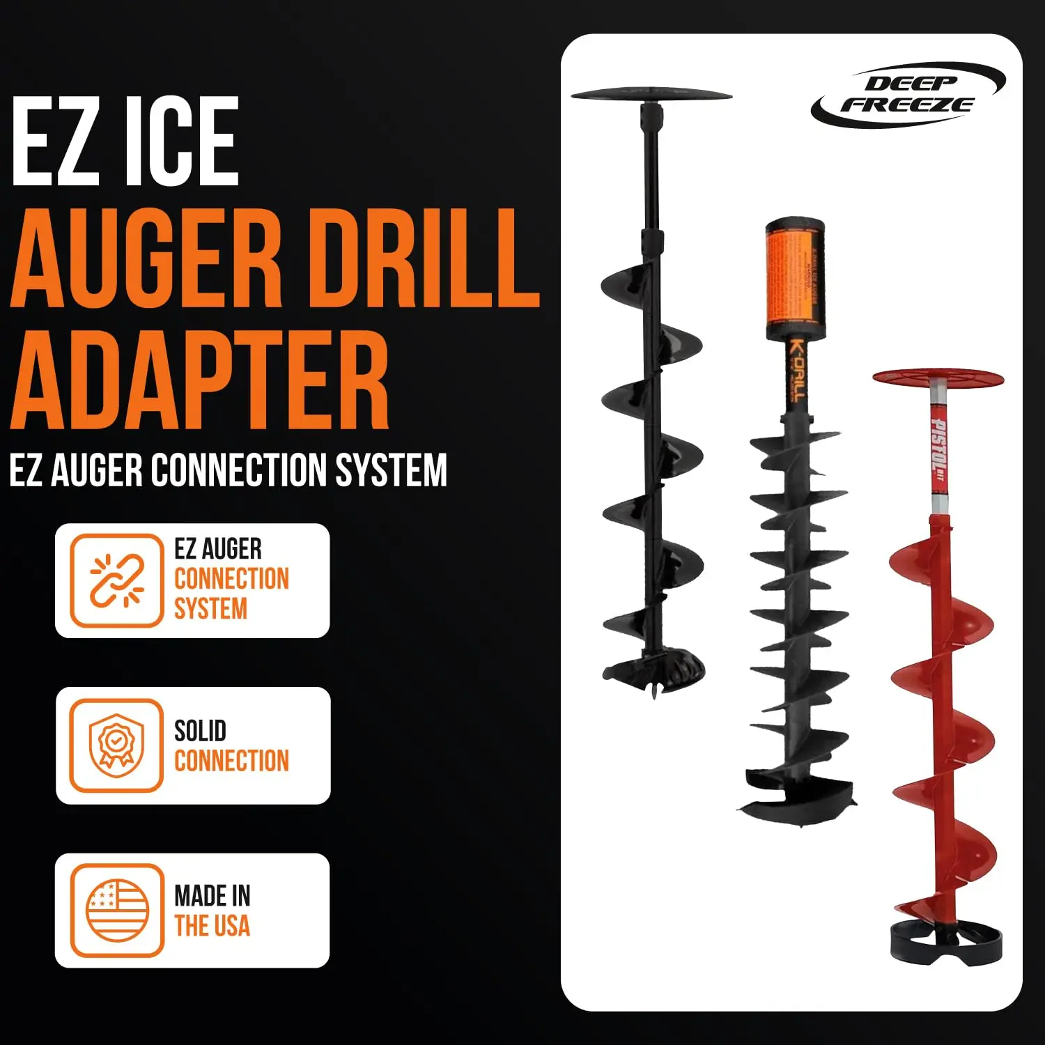 EZ Ice Auger Drill Adapter - Quick Connect for Electric Drill - Ice Fishing Auger Bit Attachments