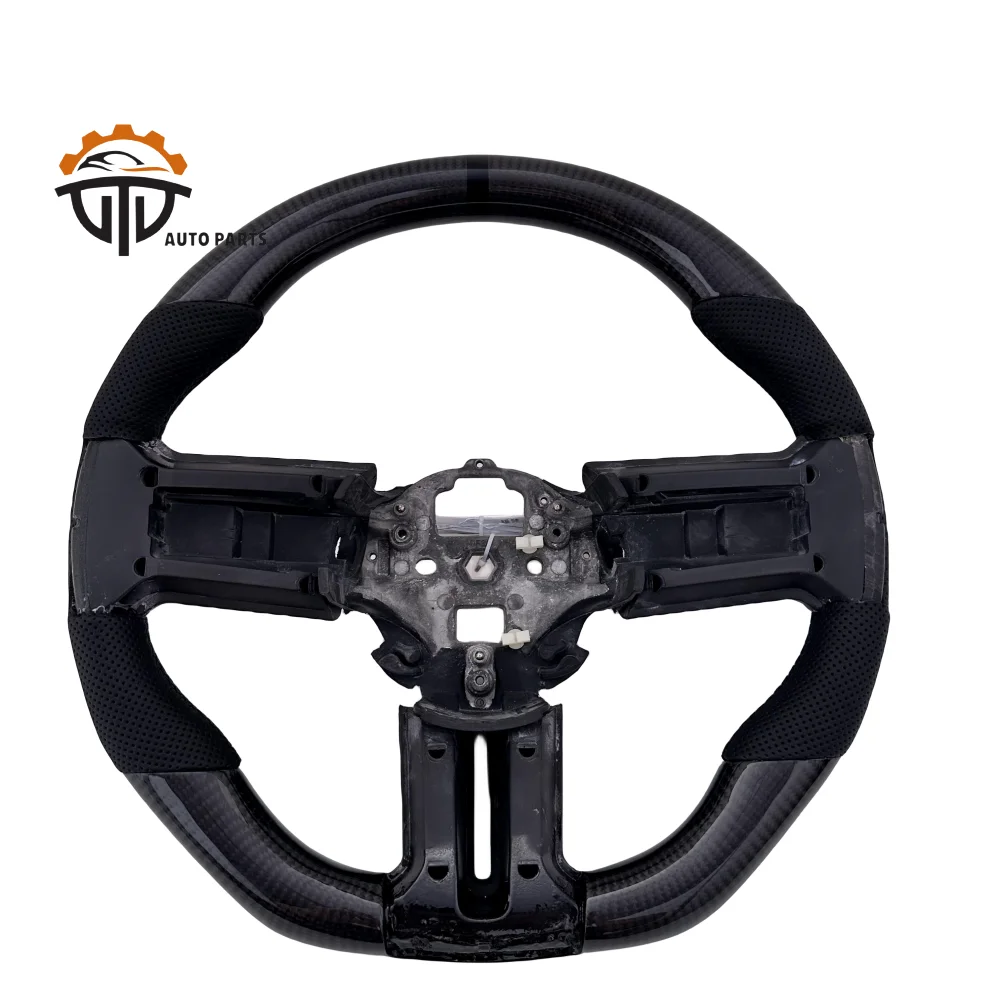 Replacement Real Glossy Carbon Fiber Steering Wheel With Perforated Leather For Mustang 2014