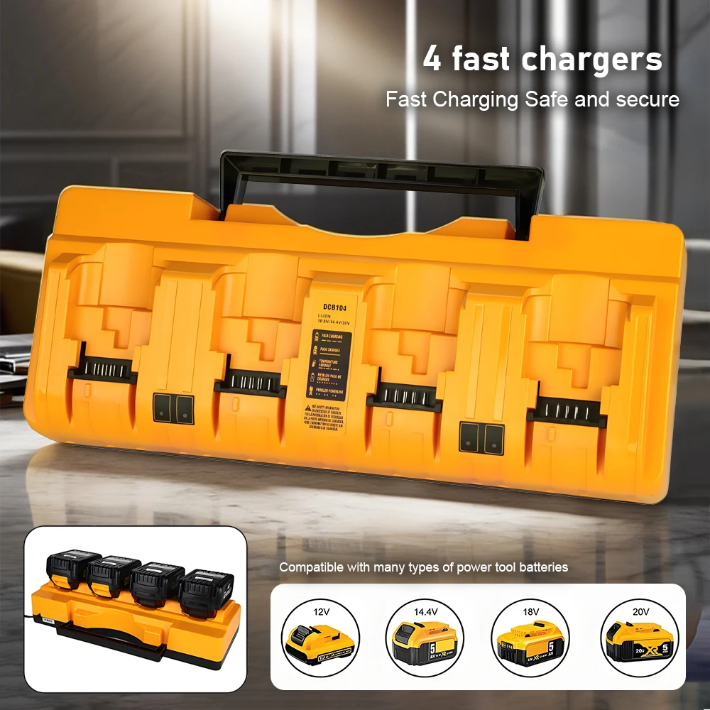 

3A Fast Charger Lithium Battery 4-Port Intelligent Charger Durable Power Tool Charger Compatible for Dewalt 10.8V-20V Battery